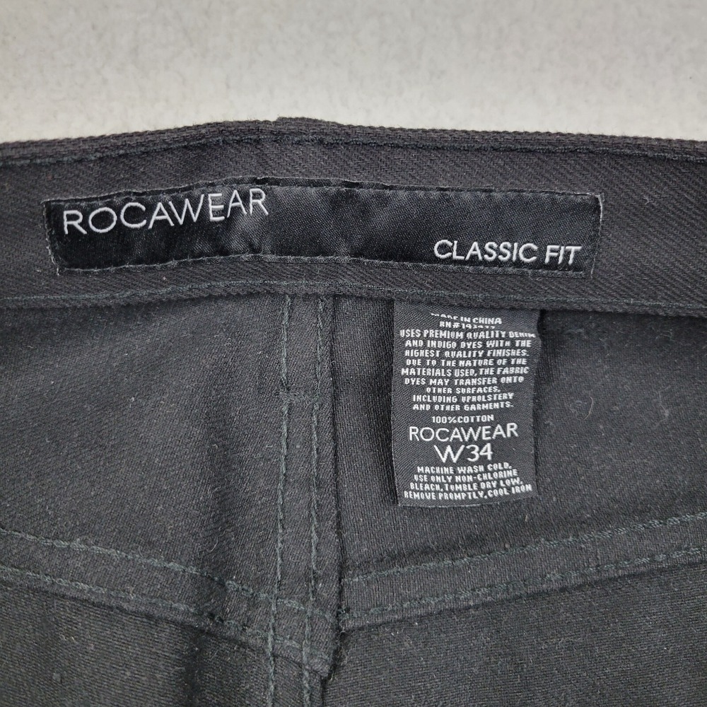 Rocawear Double Thigh Straight Leg Jeans Mens 34 x 33 Black Denim NWOT - Picture 9 of 14